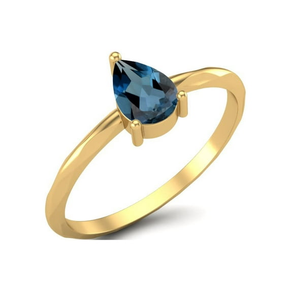 London Blue Topaz 6x4mm Pear Shape 925 Sterling Silver Gold Vermeil Mother's Day Gift Ring