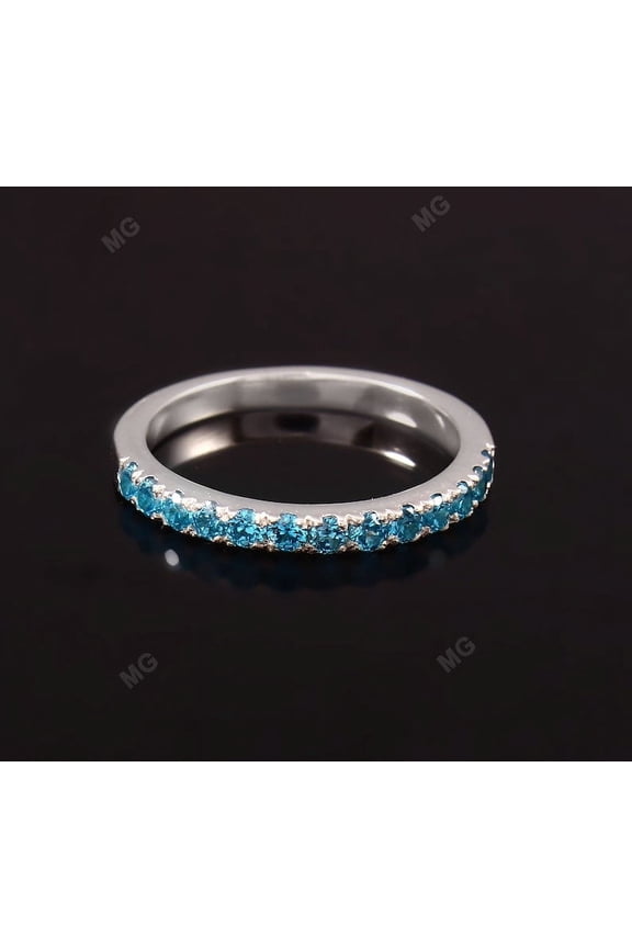 London Blue Topaz Band, Topaz Half Eternity Wedding Band,925 Silver Wedding Band, Topaz Stacking Band, Anniversary Ring, Gift Ring for Women
