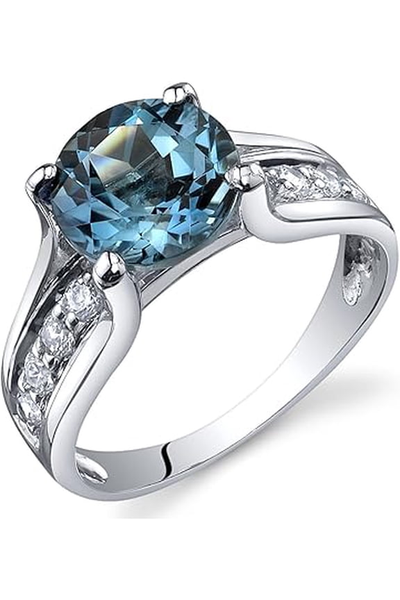 London Blue Topaz Cathedral Solitaire Ring for Women - 925 Sterling Silver, 2.25 Carat Natural Gemstone Birthstone, Round Shape 8mm, Available in Sizes 5 to 9