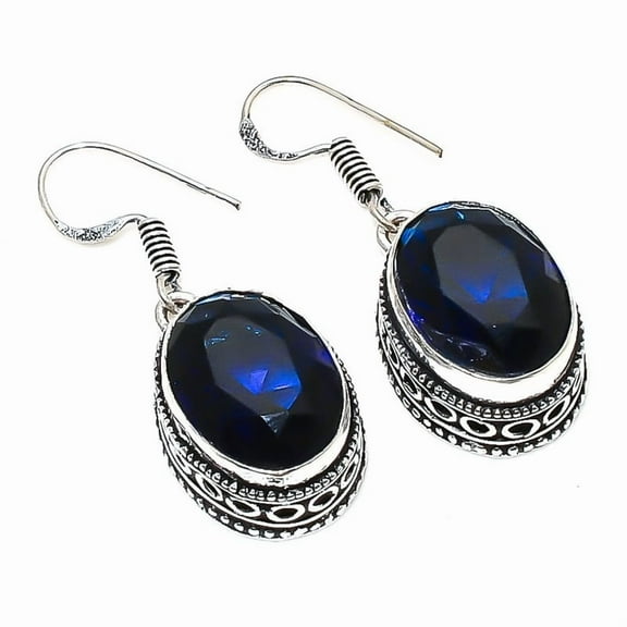 London Blue Topaz Earrings Handmade 925 Silver | Deep Blue Gemstone Dangle Jewelry | Elegant Gift Idea
