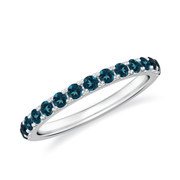 London Blue Topaz Eternity Band Ring for Women White Gold Plated Solid 925 Sterling Silver Stackable Ring Unique Anniversary Promise Ring Jewelry Gift for Her Ring Size 7