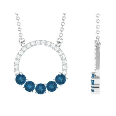 Lab Created Blue Sapphire Pendant Necklace with Diamond Halo - AAAA ...