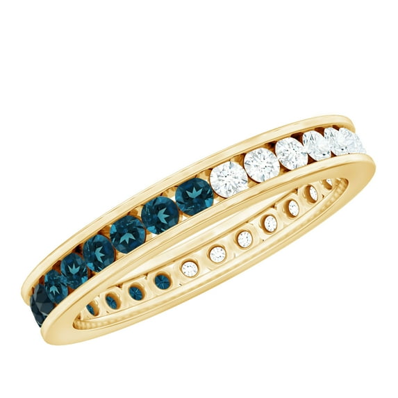 Rosec Jewels London Blue Topaz Eternity Ring with Moissanite for Women - AAA Quality, 18K Yellow Gold, US 10.00
