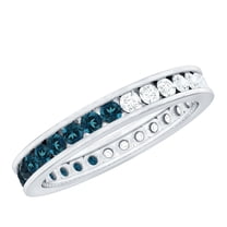 Rosec Jewels London Blue Topaz Eternity Ring with Moissanite for Women - AAA Quality, 925 Sterling Silver, US 4.00