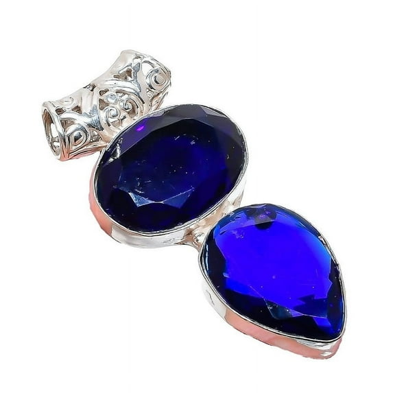 London Blue Topaz Gemstone Handmade 925 Sterling Silver Jewelry Pendant 2.17" AH-928