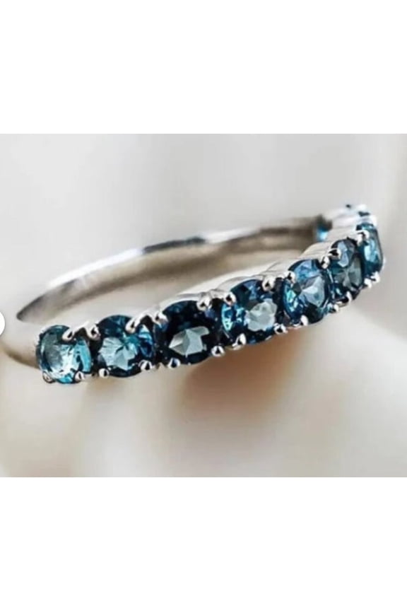 London Blue Topaz Half Eternity Wedding Band in 925 Silver – December Birthstone Bridesmaid, Promise, or Anniversary Gift Gold Plated 6
