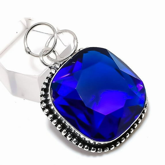 London Blue Topaz Handmade 925 Sterling Silver Jewelry Pendant 1.65"