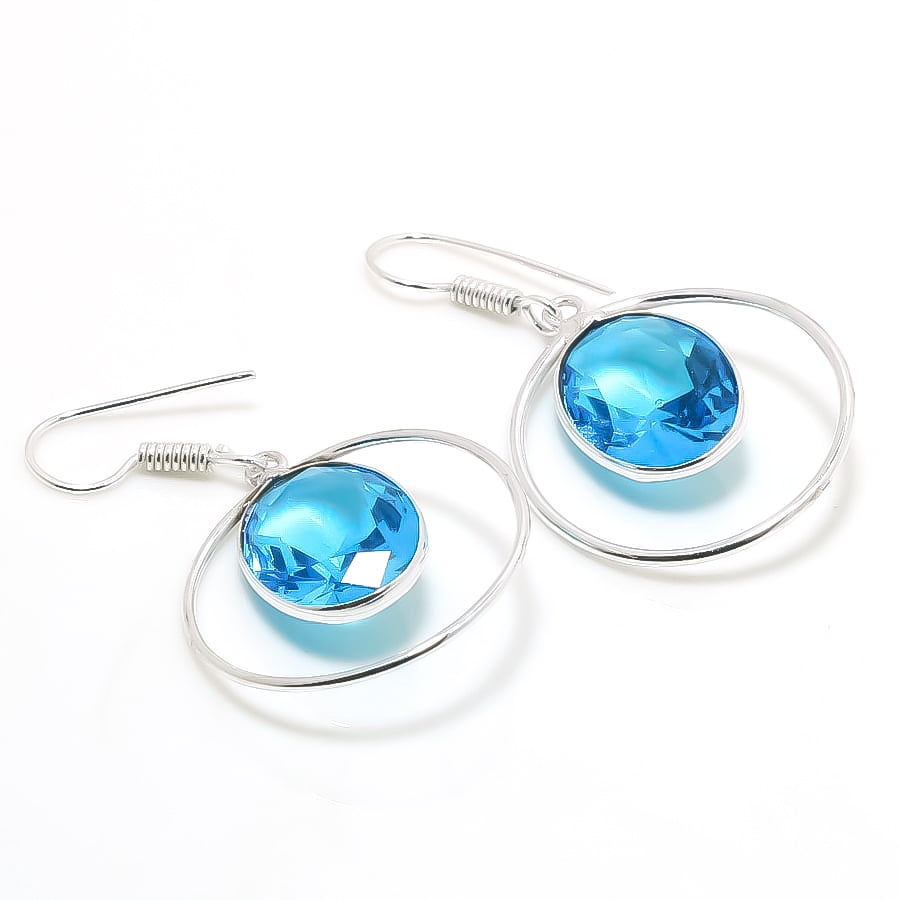 S S GEMS & JEWELLERY London Blue Topaz Oval Shape Gemstone Drop Dangle Jewelry Earrings 1.80" MXE 055