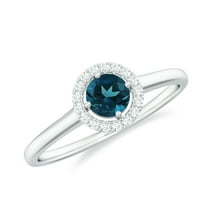 Rosec Jewels London Blue Topaz Promise Ring with Diamond Halo (0.50 CT, AAA Grade), 925 Sterling Silver, US 4.00