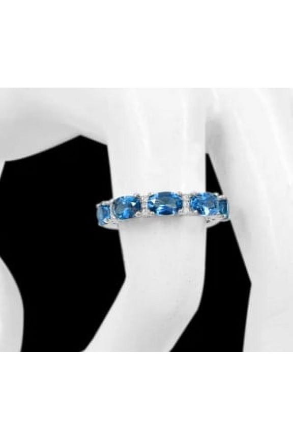 London Blue Topaz Ring, 925 Sterling Silver, Half Eternity Band, December Birthstone, Stackable Ring, Engagement Ring, Gift For Her