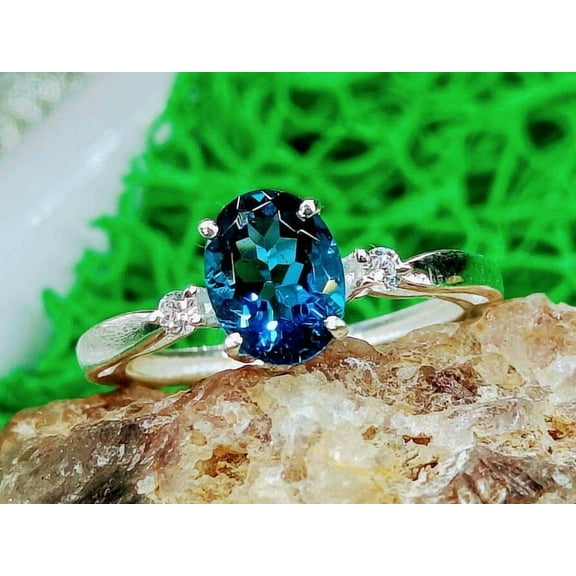 London Blue Topaz Ring Diamond Engagement Ring, Oval Cut Ring, Blue Gemstone Engagement Rings, 925 Silver Anniversary Ring,Bridal Ring Gifts