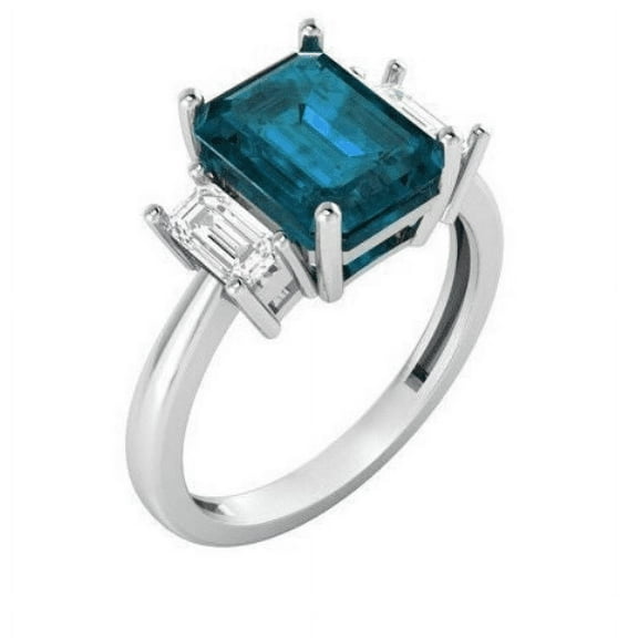 Emerald Cut London Blue Topaz Ring, For Women Mother's Day Gift Ring.