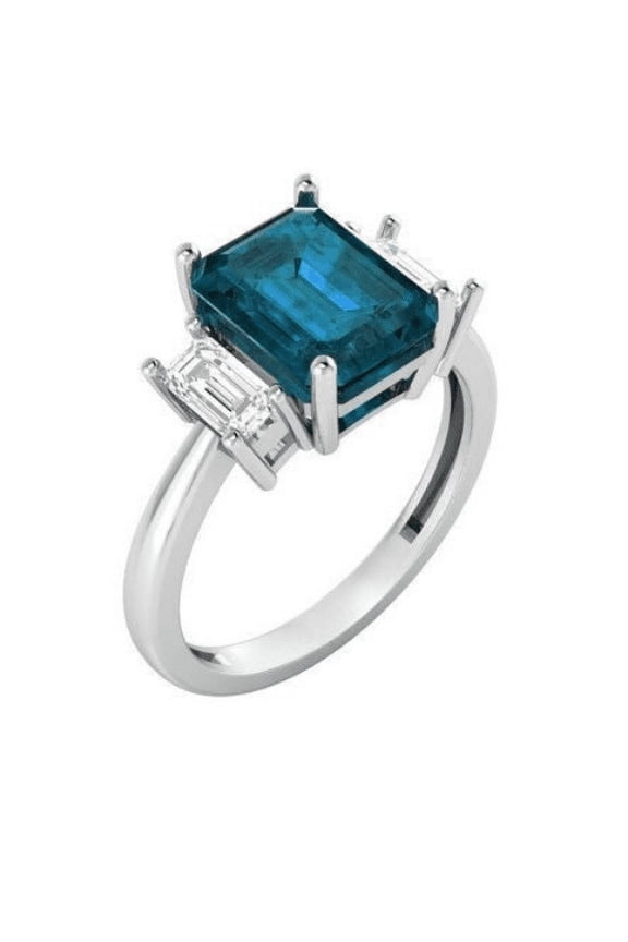Emerald Cut London Blue Topaz Ring, For Women Mother's Day Gift Ring.