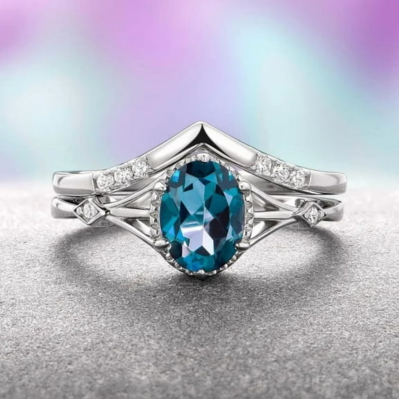 London Blue Topaz Ring Set in 925 Sterling Silver – Celtic Engagement & Promise Ring, November Birthstone Jewelry