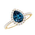 thumbnail image 1 of Rosec Jewels London Blue Topaz Teardrop Engagement Ring with Halo - Natural Blue Topaz Diamond Ring for Women, 18K Yellow Gold, US 11.00, 1 of 8