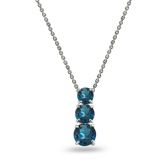 London Blue Topaz Round 3-Stone Journey Sterling Silver Slide Pendant Necklace