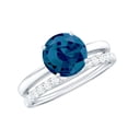 thumbnail image 1 of Rosec Jewels London Blue Topaz Solitaire Bridal Ring Set with Diamond Enhancer (2 CT, AAA Grade), 10K White Gold, US 12.50, 1 of 9