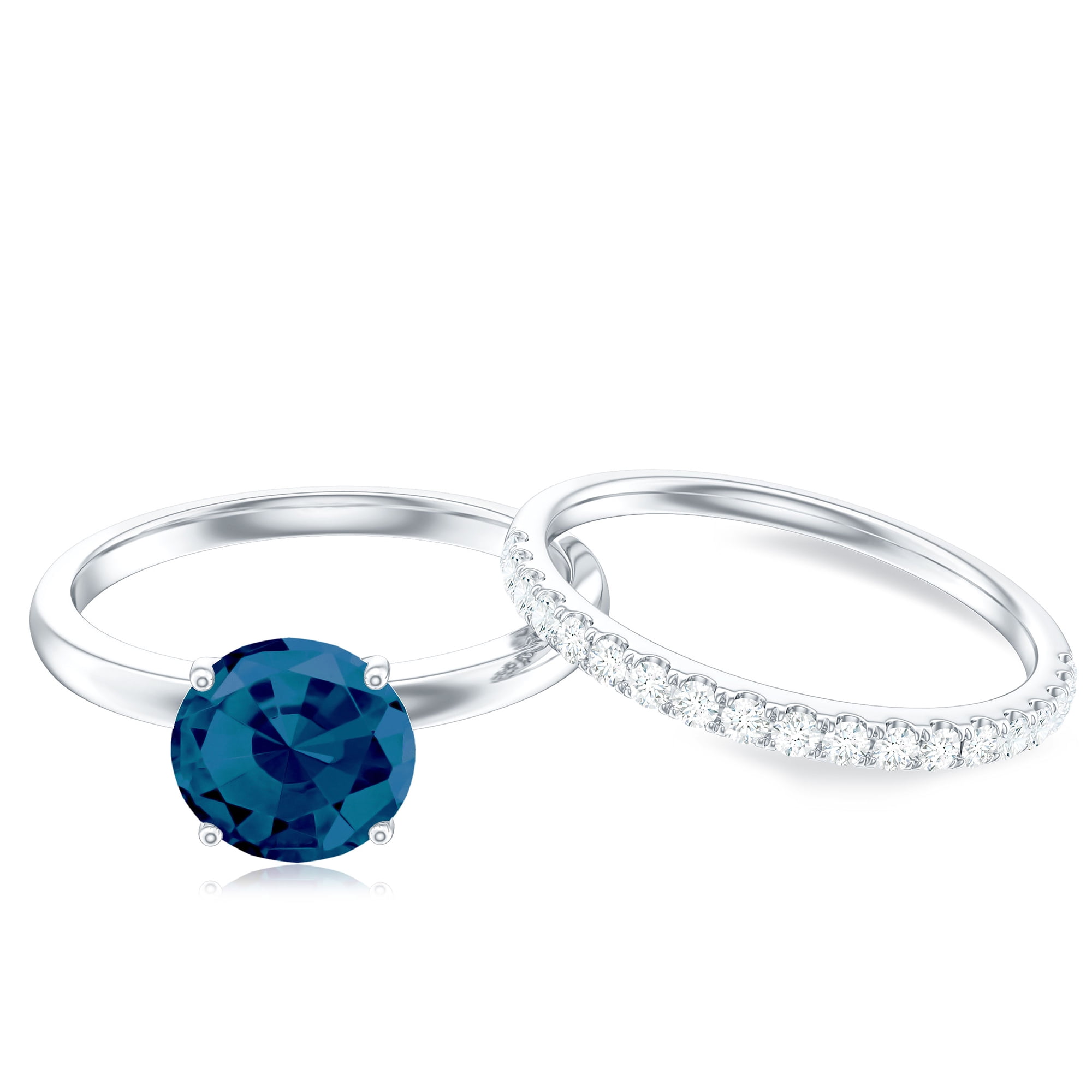 London Blue Topaz Solitaire Bridal Ring Set with Diamond Enhancer