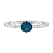 Rosec Jewels London Blue Topaz Solitaire Ring with Diamond (5 MM, December Birthstone Ring), 925 Sterling Silver, US 4.00