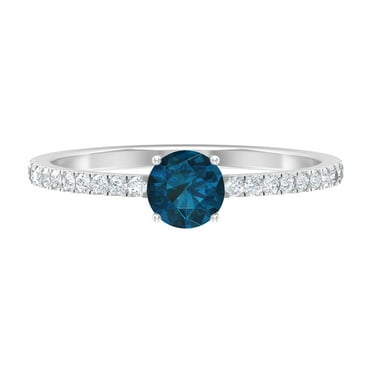 Rosec Jewels London Blue Topaz Solitaire Ring with Diamond (5 MM, December Birthstone Ring), 925 Sterling Silver, US 4.00