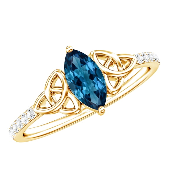 Rosec Jewels London Blue Topaz Marquise Engagement Ring with Celtic Knot - Blue Topaz Diamond Ring (0.7 Carat, AAA Quality), 10K Yellow Gold, US 8.50