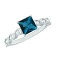 thumbnail image 1 of Rosec Jewels Real London Blue Topaz Princess Cut Engagement Ring with Side Stones - Blue Topaz Diamond Ring (6 mm, AAA Quality), 10K White Gold, US 9.00, 1 of 8