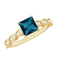 thumbnail image 1 of Rosec Jewels Real London Blue Topaz Princess Cut Engagement Ring with Side Stones - Blue Topaz Diamond Ring (6 mm, AAA Quality), 14K Yellow Gold, US 4.00, 1 of 8