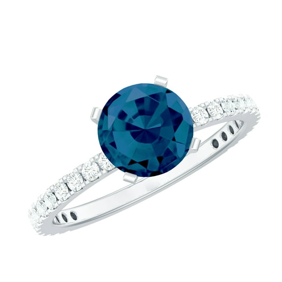 Rosec Jewels Natural London Blue Topaz Solitaire Engagement Ring - 7 mm - Blue Topaz Diamond Ring - AAA Grade - With Jewelry Box, 925 Sterling Silver, US 4.00