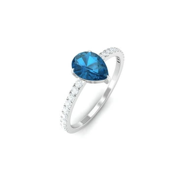 Rosec Jewels London Blue Topaz Solitaire Ring with Side Stones (AAA Grade), 925 Sterling Silver, US 4.00