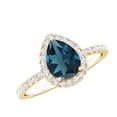 thumbnail image 1 of Rosec Jewels Real London Blue Topaz Teardrop Engagement Ring with Halo (6X8 mm Pear Shaped, AAA Grade) Jewelry Box included, 10K Yellow Gold, US 12.50, 1 of 9