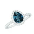 thumbnail image 1 of Rosec Jewels Real London Blue Topaz Teardrop Engagement Ring with Halo (6X8 mm Pear Shaped, AAA Grade) Jewelry Box included, 925 Sterling Silver, US 4.00, 1 of 9