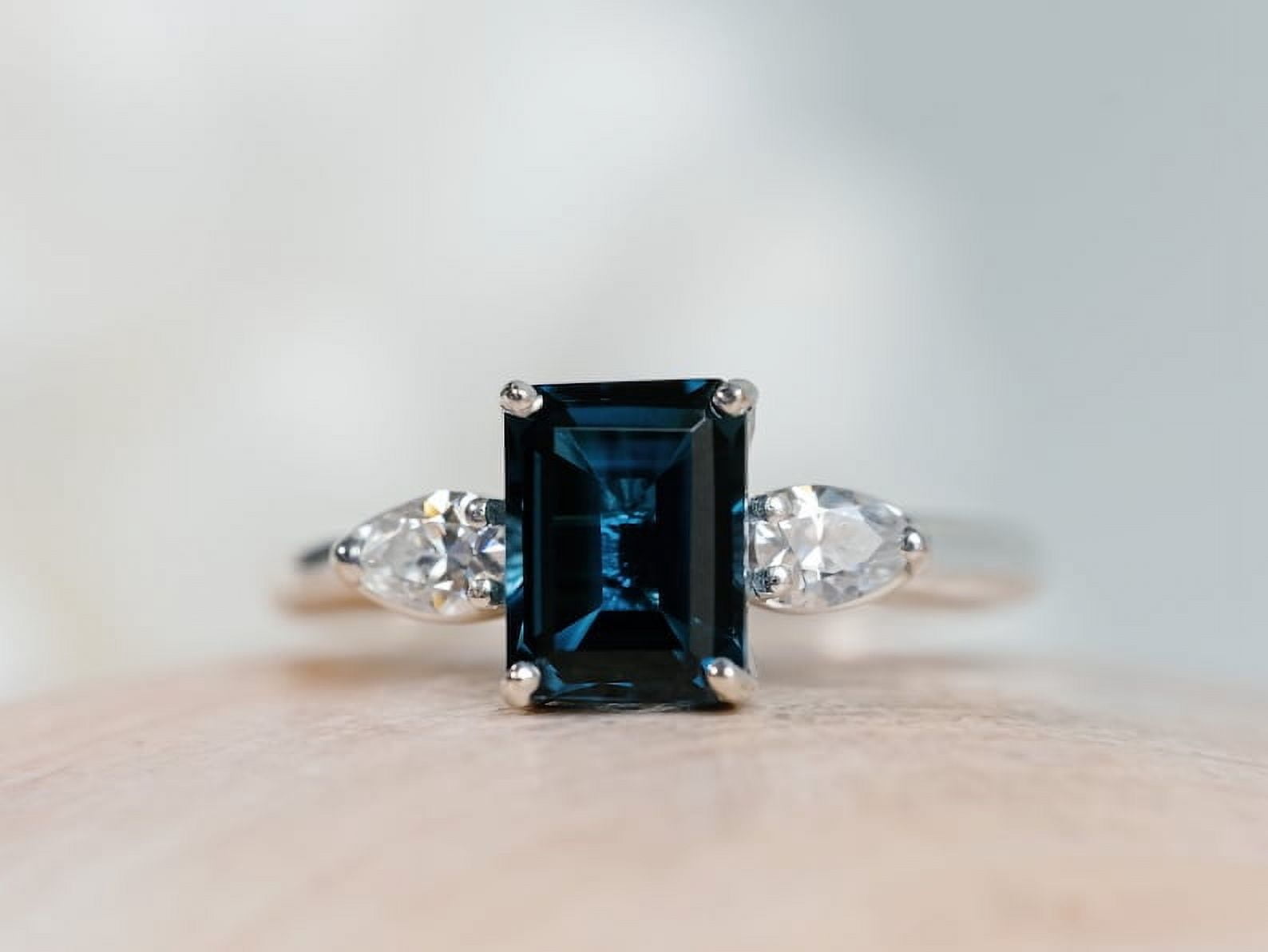 London Blue Topaz Three Stone Ring, 14k London Blue Topaz Ring, Three ...