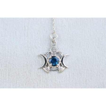 London Blue Topaz Triple Moon Pendant Silver,Seashell Nautical Pendant,Whale Tail Pendant|December Birthstone,Birthday,Anniversary,Hawaiin Trip Gift|Art deco,Nature,Ocean,Marine Beach Jewelry