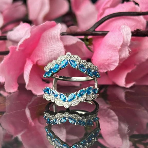 London Blue Topaz Wedding Ring Jacket 925 Sterling Silver Engagemnet Ring Enhancer