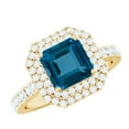thumbnail image 1 of Rosec Jewels Art Deco London Blue Topaz Engagement Ring - 8mm Asscher Cut - AAA Grade - Blue Topaz Ring with Moissanite Halo, 14K Yellow Gold, US 8.50, 1 of 7