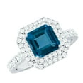 thumbnail image 1 of Rosec Jewels Art Deco London Blue Topaz Engagement Ring - 8mm Asscher Cut - AAA Grade - Blue Topaz Ring with Moissanite Halo, 925 Sterling Silver, US 4.00, 1 of 7