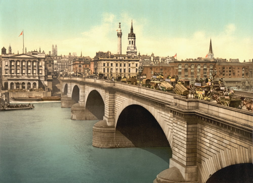 London Bridge Across The Thames River London England From A Colour Postcard Circa 1890 Canvas Art - Ken Welsh  Design Pics (32 x 24)
