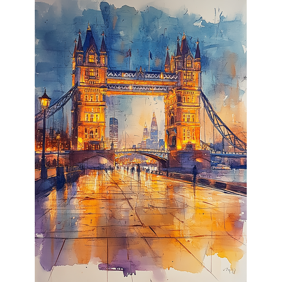 London Bridge Night View Canvas Painting Suitable for Living Room Bedroom Office Hotel and Restaurant Decor