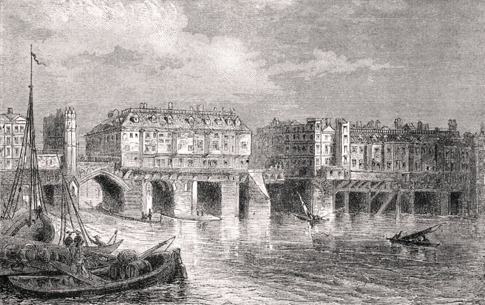 London Bridge In The Sixteenth Century From The National And Domestic History Of England By William Aubrey Published London Circa 1890 Canvas Art - Ken Welsh  Design Pics (18 x 11)