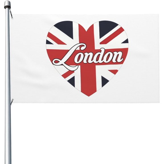 London British Flag Heart Flag 3x5 Ft Double Sided Outdoor, Garden Yard Decoration Banner with Brass Grommets, for Home, Porch, Wall