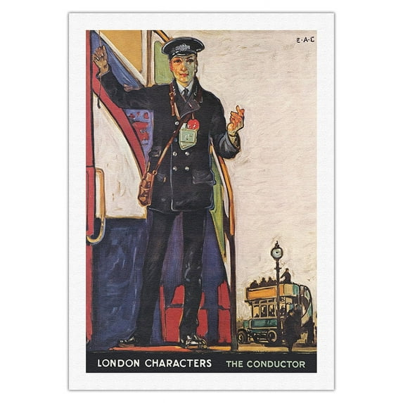 London Characters - The Conductor - Vintage Travel Poster by Elijah Albert Cox c.1920 - Fine Art Rolled Canvas Print 27in x 40in