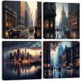 thumbnail image 1 of London City Wall Art 4 Piece Paris Skyline Landscape Canvas Paintings Decor 12x12" Sunset Building Cityscape Panoramic Pictures Modern Artwork for Living Room Bedroom Bathroom Office Home Decorations, 1 of 7