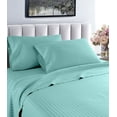 thumbnail image 1 of London Collection 600 Thread Count Wrinkle Resistant Woven Stripe 100% Egyptian Cotton 4 Piece Sheet Set (Full, Aqua), 1 of 5