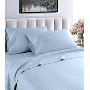 HOME SWEET HOME DREAMS London Collection 600 Thread Count Wrinkle Resistant Woven Stripe 100% Egyptian Cotton 4 Piece Sheet Set (Full, Blue)