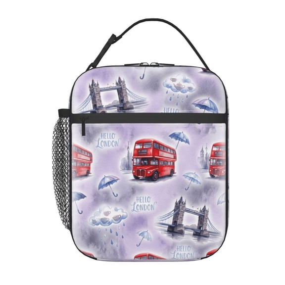 London Collection Lunch Bag Big Ben Red Bus Reusable Lunch Tote Box With Front Pocket Insulated Thermal Cooler Container Bag For Work Picnic Travel Fishing Beach