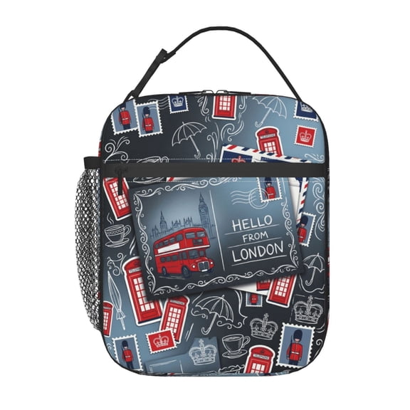 London Collection Lunch Bag Big Ben Red Bus Reusable Lunch Tote Box With Front Pocket Insulated Thermal Cooler Container Bag For Work Picnic Travel Fishing Beach