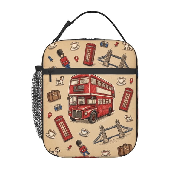 London Collection Lunch Bag Big Ben Red Bus Reusable Lunch Tote Box With Front Pocket Insulated Thermal Cooler Container Bag For Work Picnic Travel Fishing Beach