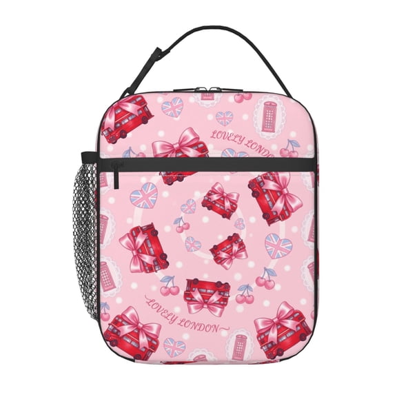 London Collection Lunch Box Big Ben Red Bus Reusable Lunch Tote Bag With Front Pocket Insulated Thermal Cooler Container Bag For Work Picnic Travel Fishing Beach