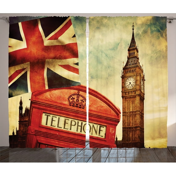 Ambesonne Travel Curtains 2 Panel Set, Big Ben England London, 108" x 90", Multicolor