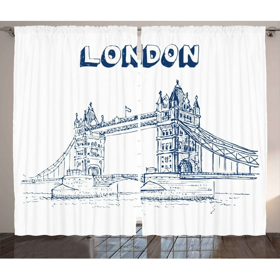 Ambesonne London Curtains 2 Panel Set, Europe Big Ben Landmark, 108" x 84", Black White